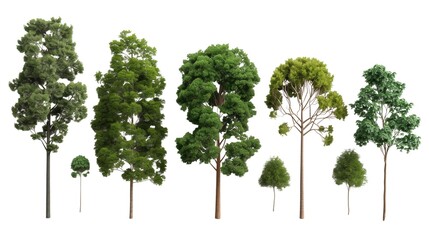 Obraz premium Green Canopy: A collection of meticulously rendered trees, showcasing a diverse array of species and sizes, perfect for enhancing your landscape designs and environmental visuals.