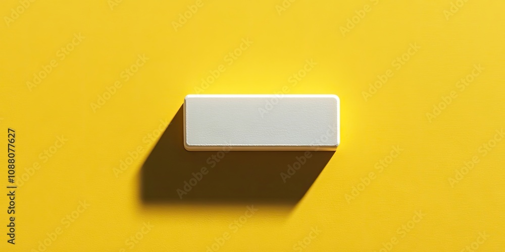 Poster a single rectangular rubber eraser for pencil and pen ink is centered on a yellow background, featur