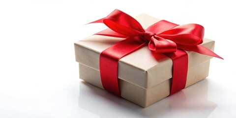 Obraz premium Gift box with a red ribbon on white background, gift, present, box, ribbon, bow, celebration, surprise, birthday