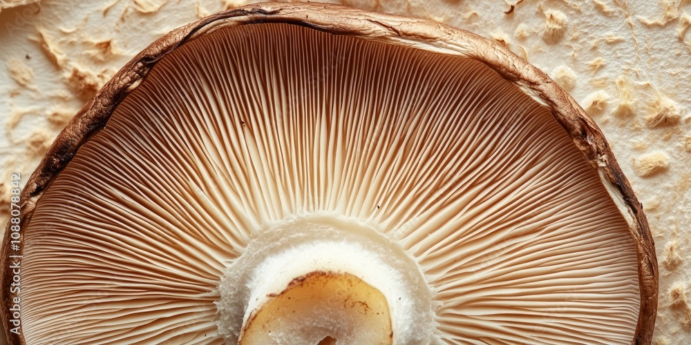 Poster close-up shot of a slice of champignon mushroom.