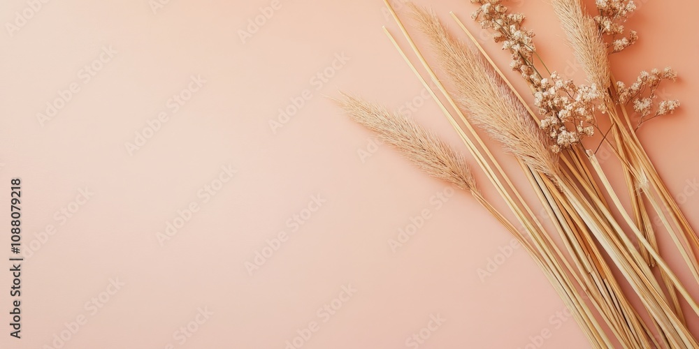 Poster creative background with straw for copy space. minimal flat lay card design. natural composition bac