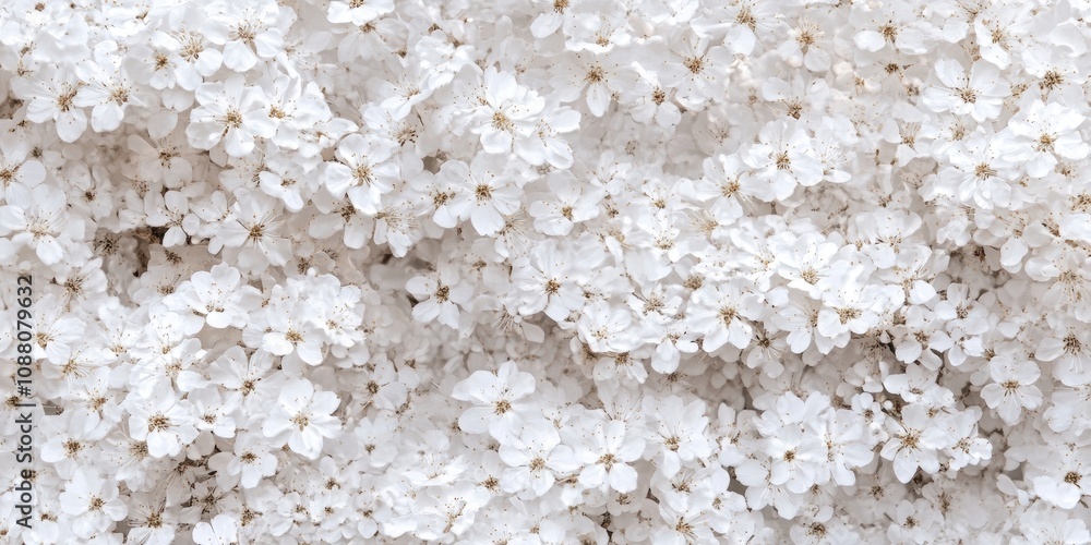 Poster Natural texture of blooming trees. Close-up of flowering trees providing a space for text. Background for a greeting card featuring white flowers and copy space.