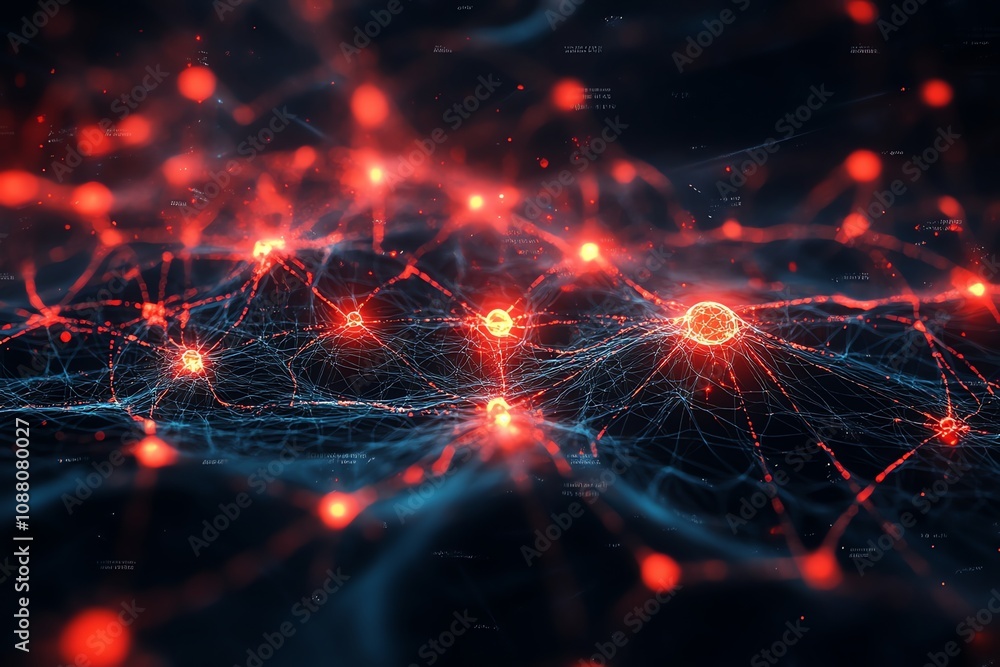 Aufkleber Abstract digital network with glowing nodes and connections.