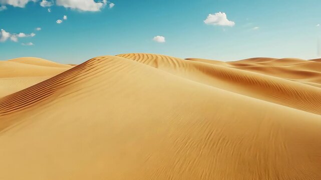 A desert landscape with a blue sky and clouds. The sky is clear and the clouds are scattered