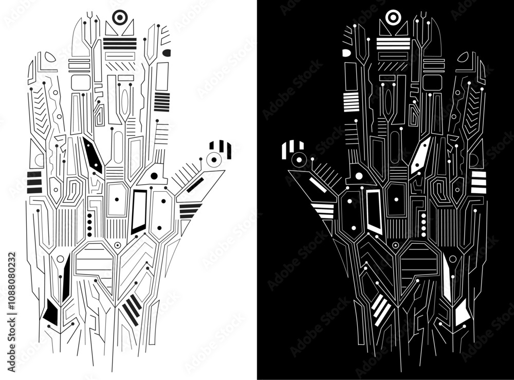Poster hand computer board set. cyberspace and keyboard. microcircuits and chips. multimedia and display, n