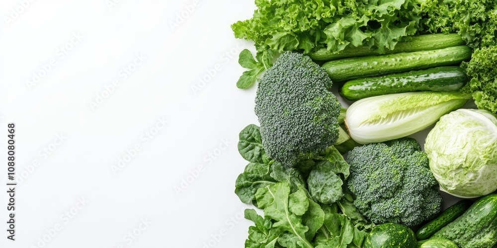 Aufkleber a collection of fresh raw green vegetables isolated on a white background with copyspace for text. c