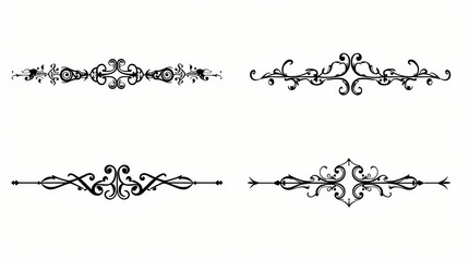 Elegant Black Ornamental Border Designs on White Background