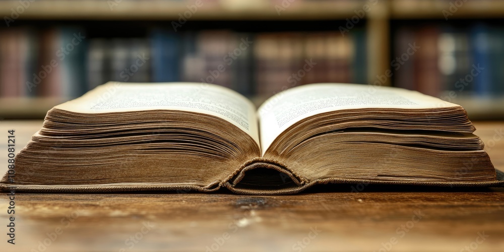 Poster Close-up of an open book on the table in a school setting.