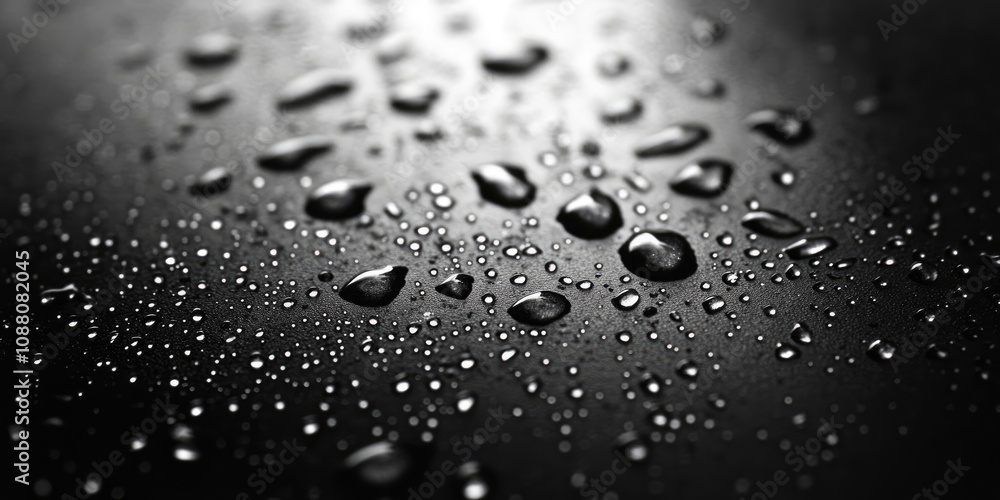 Aufkleber Water droplets gather on the glass in a shadowy corner, creating a significant accumulation on the surface, which provides a damp, serene, and refreshing sensation.