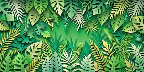 Abstract jungle pattern in paper-cutting art style, jungle, vision, abstract, composition, artwork, paper-cutting, pattern