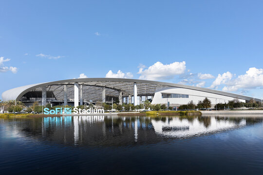 Inglewood, CA, USA - November 14, 2024: Sofi Stadium is home to the NFL Los Angeles Rams and Chargers. The state-of-the-art building is a past and future site for the Super Bowl and Olympics.