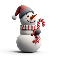 Cheerful Snowman with Candy Cane - 3D Rendered Christmas Character