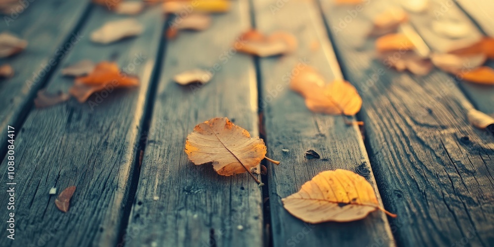 Aufkleber autumn leaves on a wooden surface (soft focus). cross-processed for a vintage appearance. shallow de