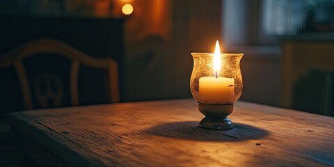 Candle lamp placed on the table.