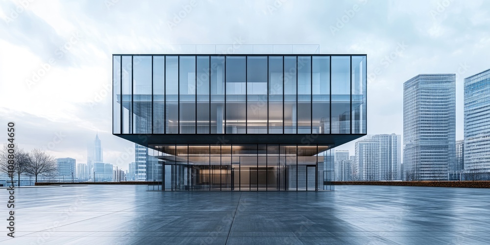 Poster empty square featuring a contemporary office building in an urban setting