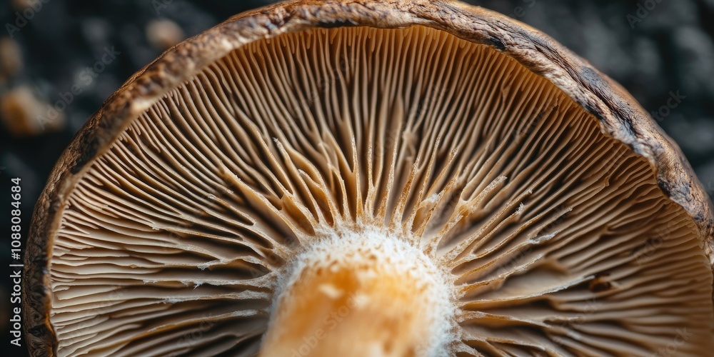 Poster Close-up shot of a slice of champignon mushroom.