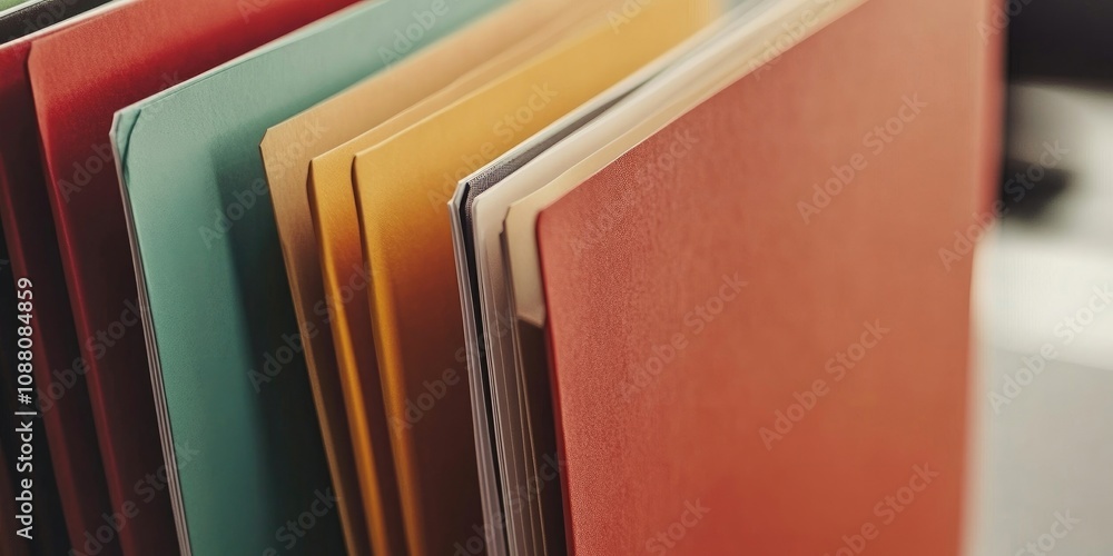 Poster material folder with blank paper stationery in closeup. desktop mockup for office design. business i