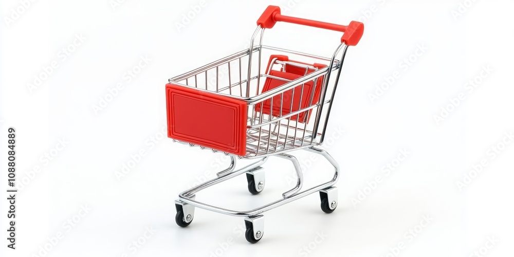 Poster empty mini trolley isolated on a white background, representing shopping and food purchases. copy sp