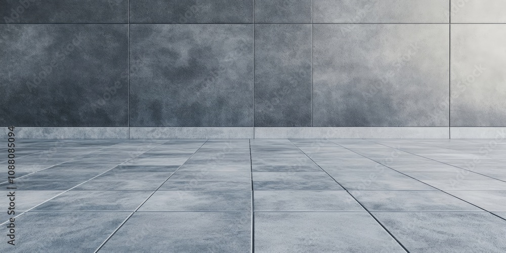 Poster minimalist gray background featuring a tile floor pattern in a hotel. copyspace.