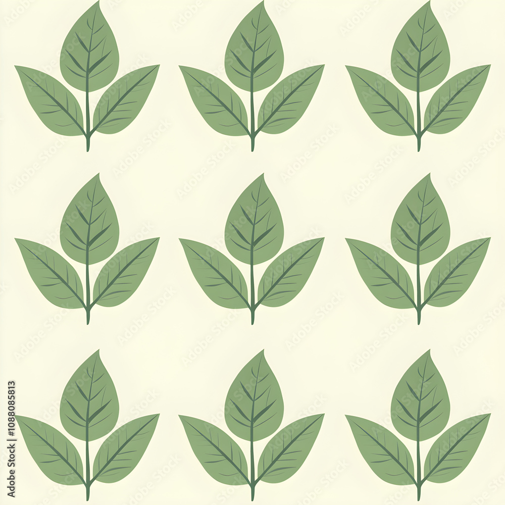 Aufkleber simple flat basil leaves with a soft green color, placed in a symmetrical pattern