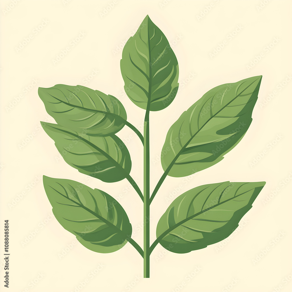 Poster simple flat basil leaves with a soft green color, placed in a symmetrical pattern