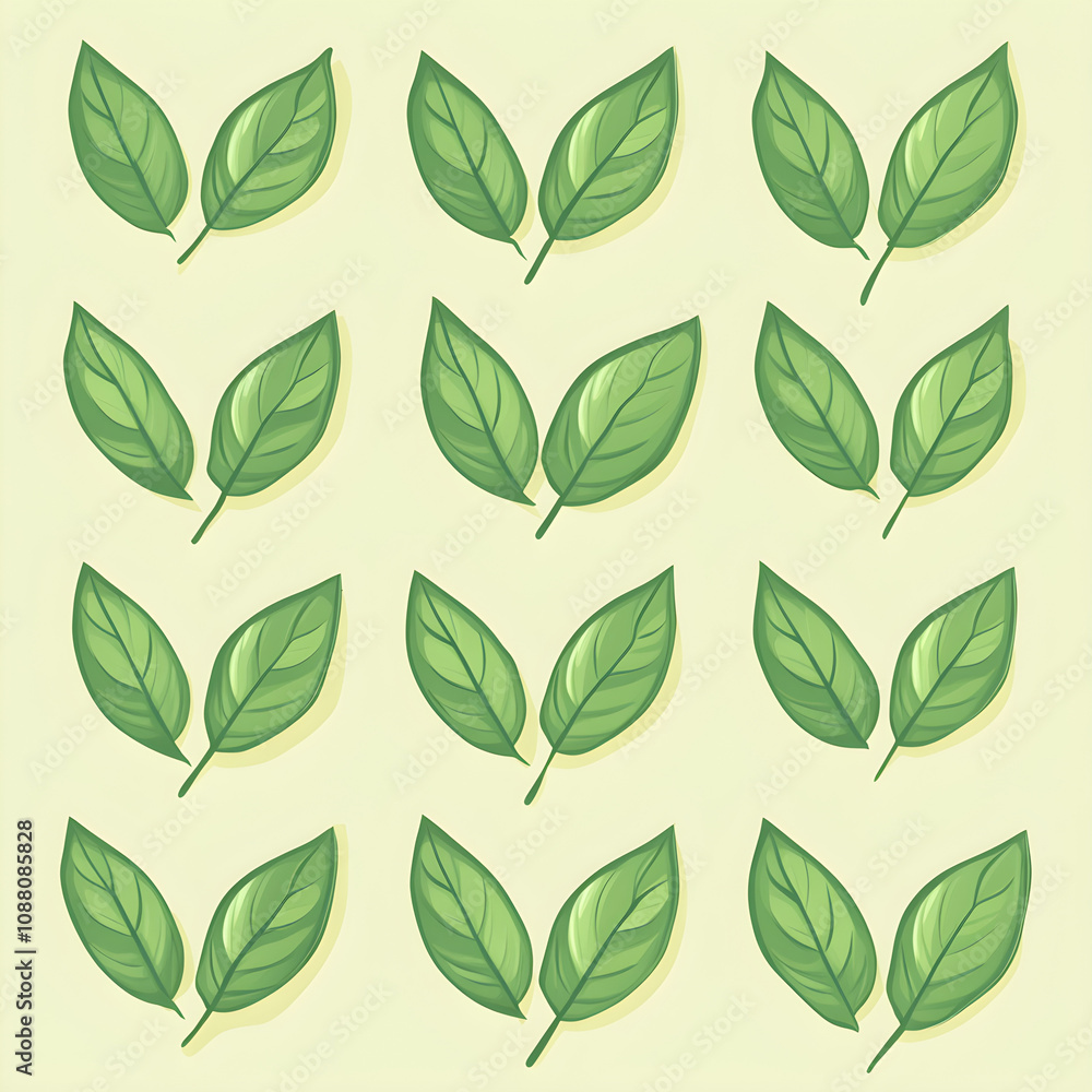 Aufkleber simple flat basil leaves with a soft green color, placed in a symmetrical pattern