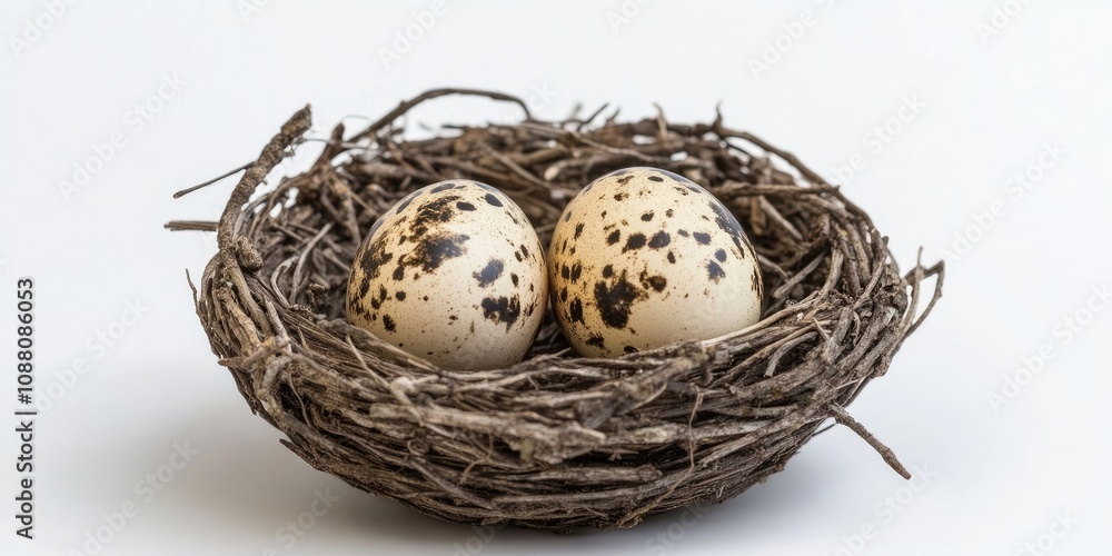 Poster quail egg in the nest - set against a white background