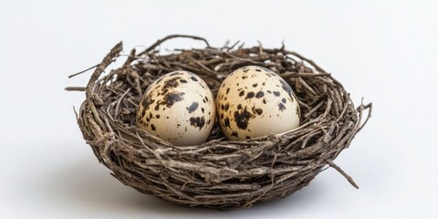 Obraz premium quail egg in the nest - set against a white background