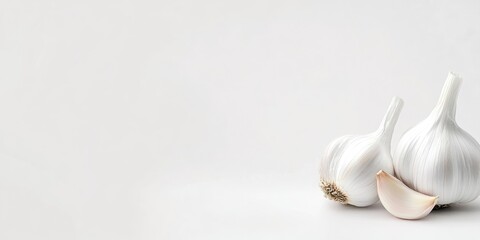 Naklejka premium Fresh garlic against a white background, copyspace.