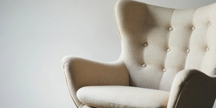 Close-up of an elegant and comfortable chair against a white background.