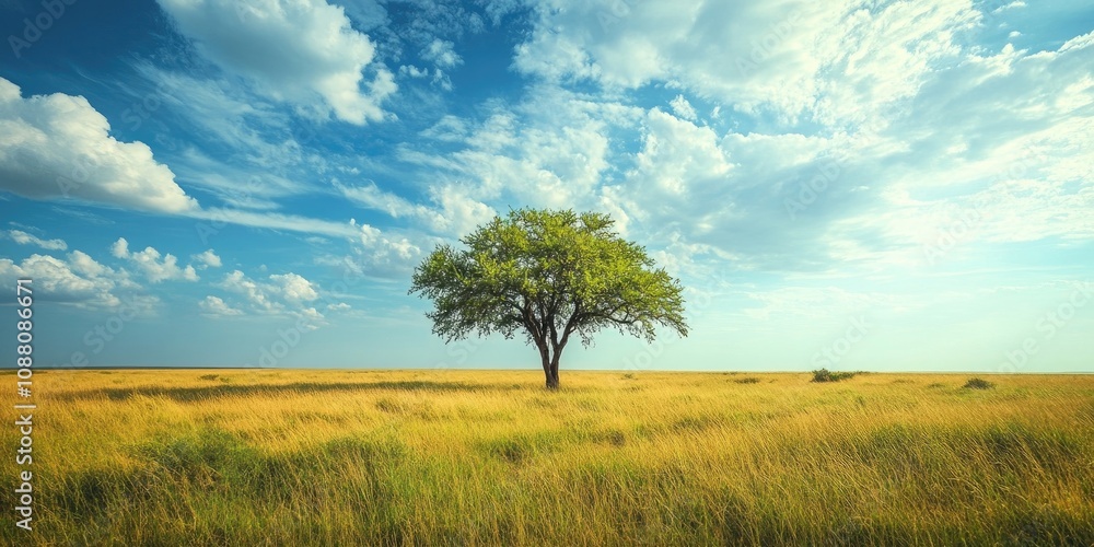 Poster acacia tree in the open grassland.