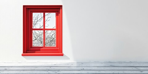 Red window on a white backdrop with copy space