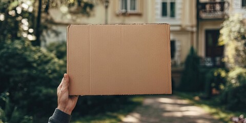 A hand is holding a cardboard sign for an estate sale.