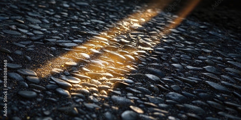Aufkleber Light with a bright projection on a surface of small dark stones.