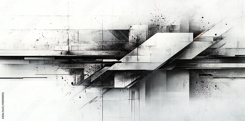 Aufkleber abstract grayscale geometric shapes and textures overlap creating a grunge industrial design.