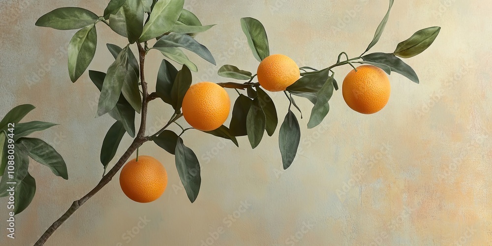 Poster artificial oranges on a citrus tree