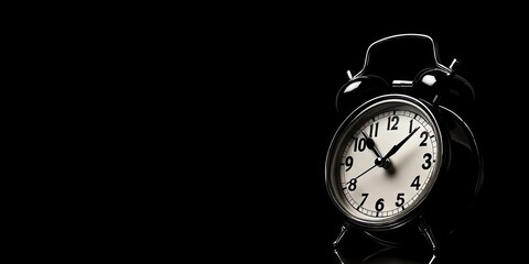 Alarm clock set against a black background.