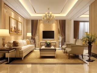 Fototapeta premium Elegant Living Room Interior Design With Gold Accents