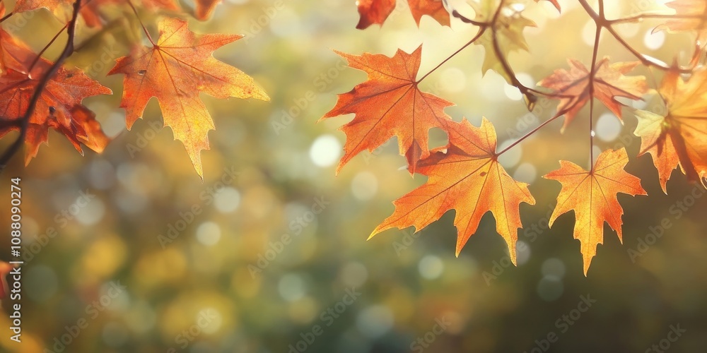 Aufkleber vibrant autumn maple leaves with shallow depth of field under sunlight