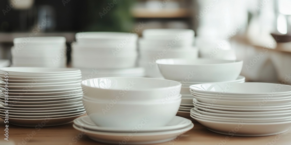 Aufkleber Empty bowls and plates on the table, dishware and table items.