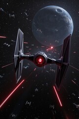 Futuristic Space Battle with TIE Fighters in a Starry Sky