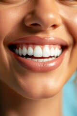 Fototapeta premium Close-Up of a Woman's Radiant Smile Showcasing White Teeth and Healthy Gums
