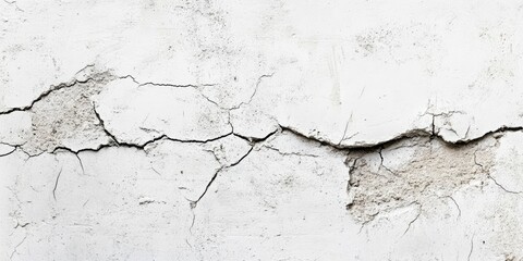 Fototapeta premium Surface texture of a white concrete wall, featuring a cement pattern with cracks, providing space for copy.