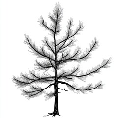 Black and White Larch Tree Illustration Nature Branches Needles Silhouette Botany Drawing Artwork