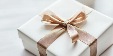 close-up of a white box with a gift, isolated on white.