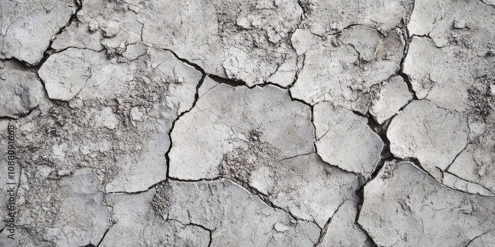 Poster cracked cement with a gray surface layer serving as a background for design