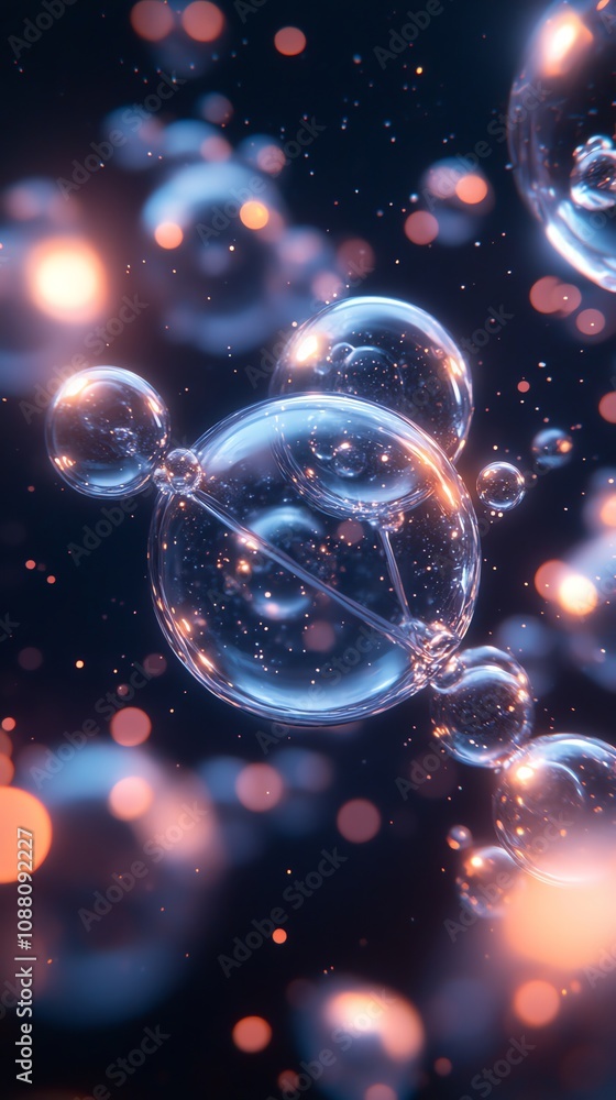 Poster Abstract image of glowing bubbles connected by lines, creating a molecular structure.