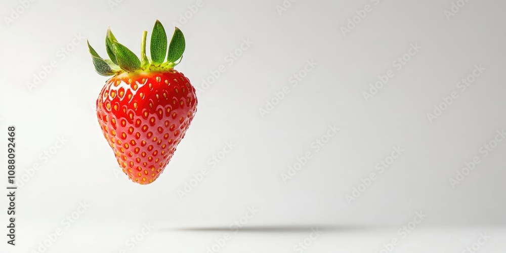 Poster red strawberry in flight on a white background. copy space.