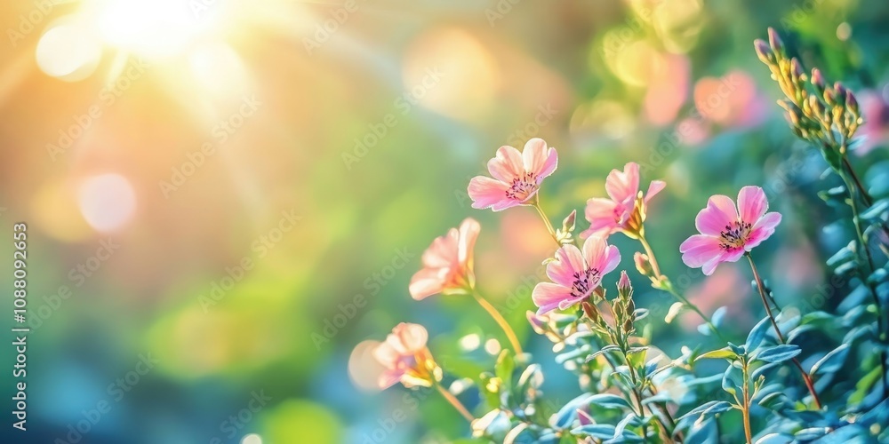 Poster selective focus image of lovely flowers against a blurred backdrop. close-up, backlit. suitable for 