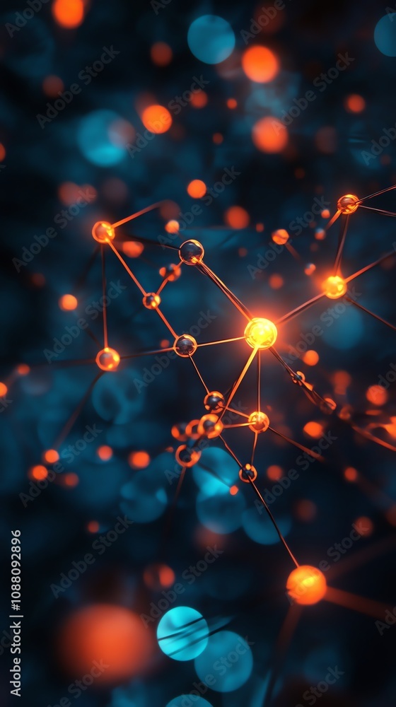 Poster Abstract network connection glowing nodes and lines.